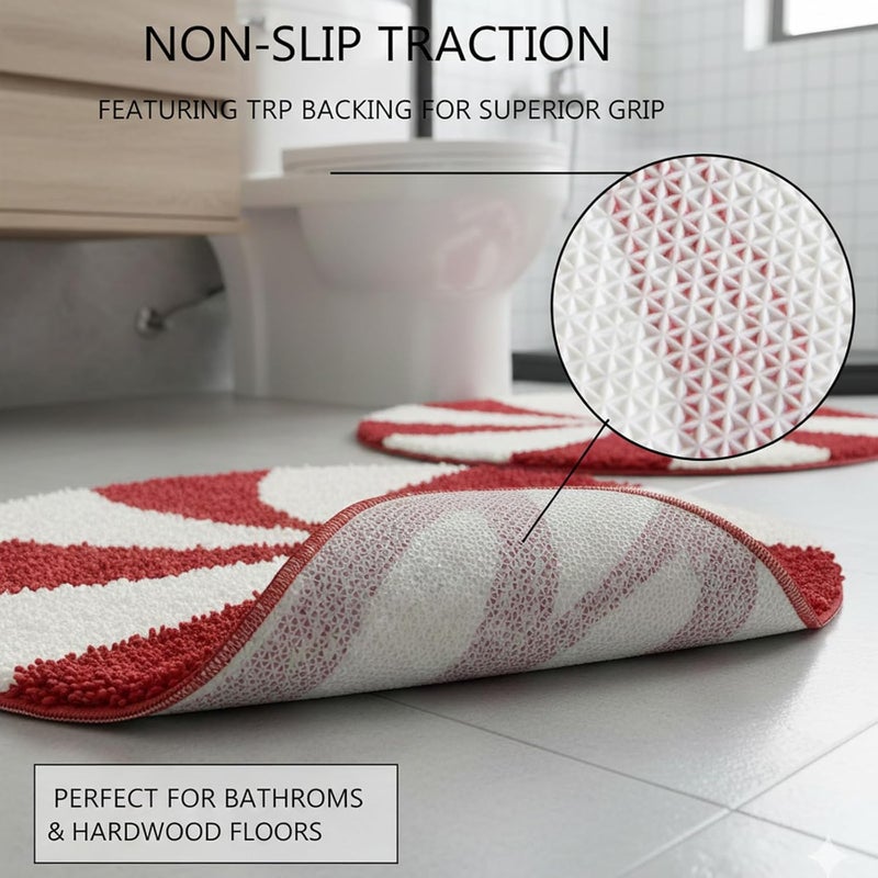 REFGY Christmas Bath Rugs for Bathroom Decor Red Christmas Candy Rug Candy Bath Mat Extra Soft Absorbent,Winter Themed Xmas Round Bathroom Rug for Holiday Décor - Image 3